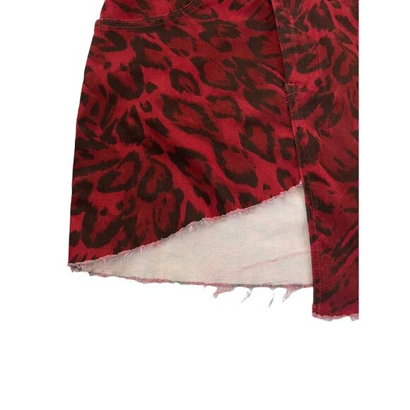 NGHTBRD European Brand Womens 26 Red Black Leopard Assymetrical Mini Skirt #499 - Picture 2 of 11